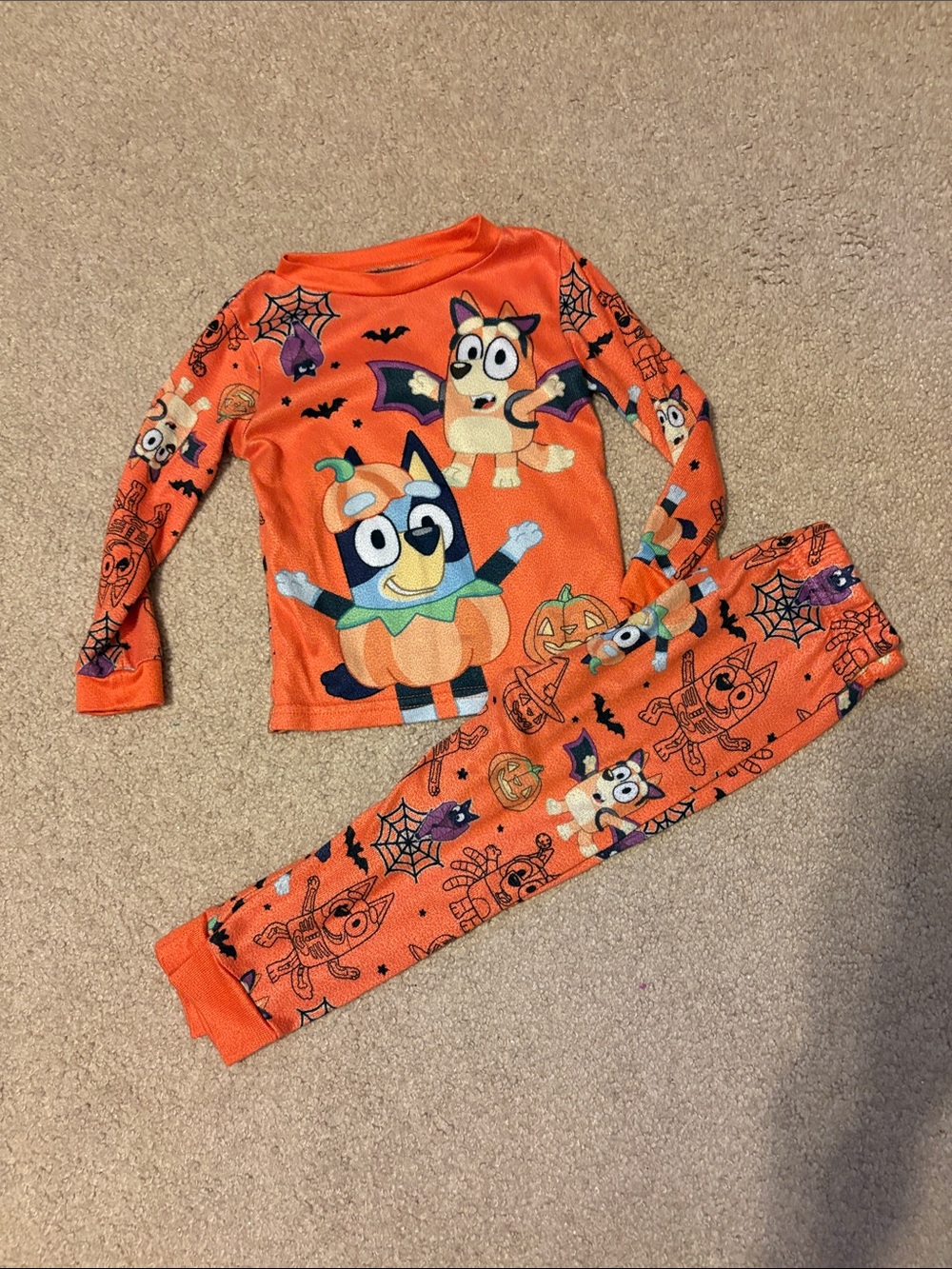 Kids Bluey Orange Halloween Pajama Set - Pumpkin